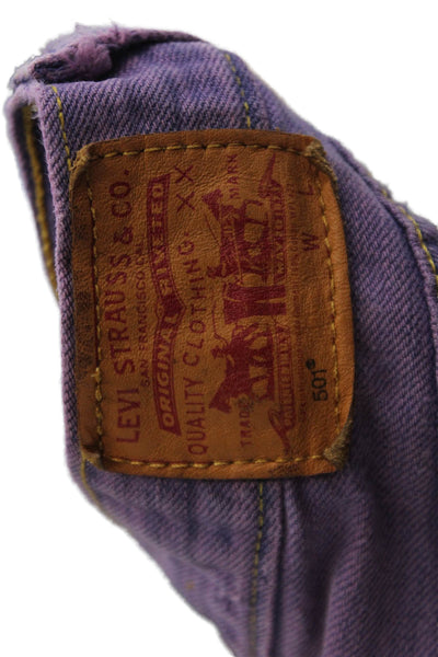 Levis Womens Zipper Fly High Rise Pleated Straight Leg Jeans Purple Size 28