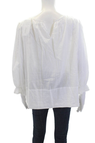 The Great Womens Long Sleeve Floral Embroidered Scoop Neck Top White Size 2