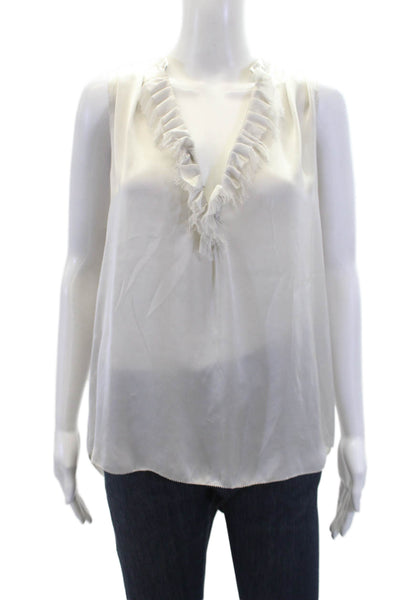 L Agence Womens Sleeveless Ruffled V Neck Fringe Satin Top Gray Size 3