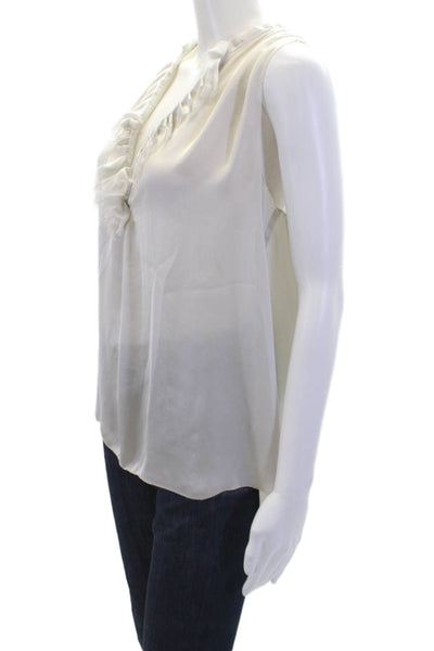 L Agence Womens Sleeveless Ruffled V Neck Fringe Satin Top Gray Size 3