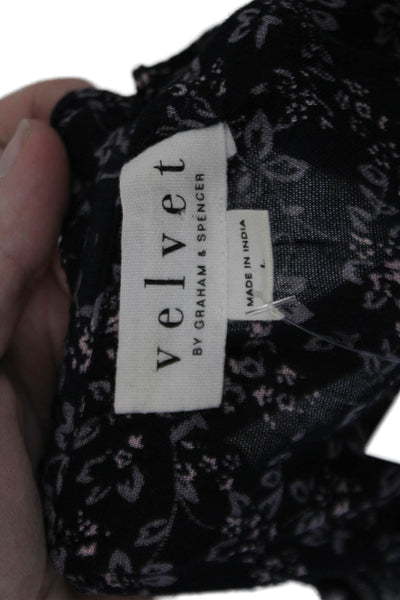Velvet by Graham & Spencer Womens Short Sleeve Ruffled Floral Top Navy Large