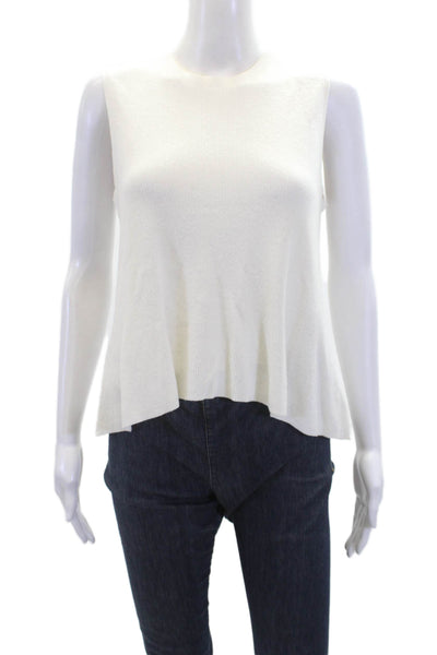 Theory Womens Crew Neck Ribbed Knit Stretch Tank Top White Size Medium