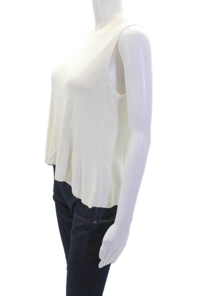 Theory Womens Crew Neck Ribbed Knit Stretch Tank Top White Size Medium