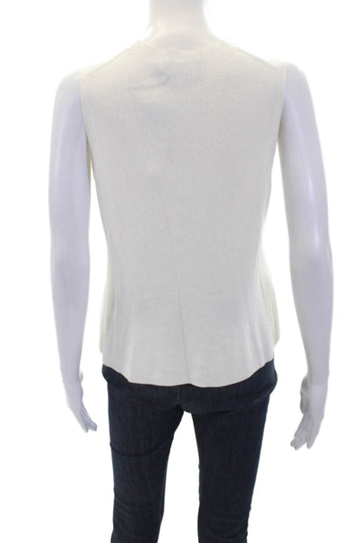 Theory Womens Crew Neck Ribbed Knit Stretch Tank Top White Size Medium