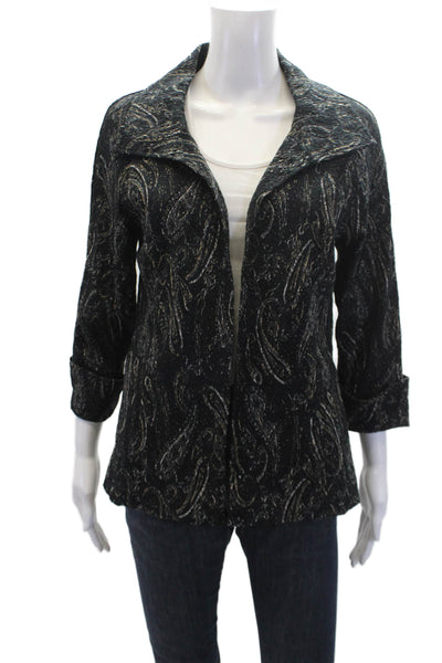 J' Envie Womens Paisley Print Long Sleeve Open Frotn Blazer Jacket Black Size 8