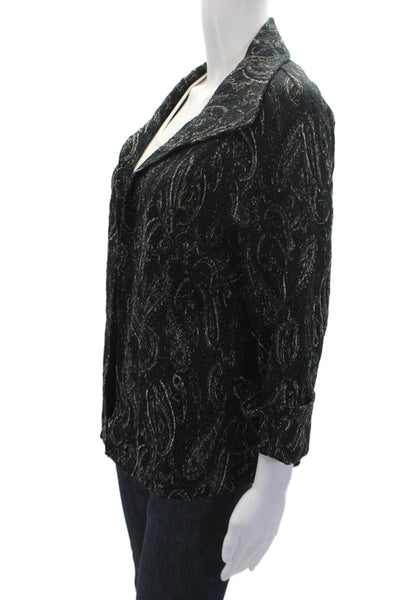 J' Envie Womens Paisley Print Long Sleeve Open Frotn Blazer Jacket Black Size 8