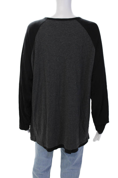Vince Womens Cotton Color Block Crew Neck Long Sleeve Sweater Top Gray Size XXL