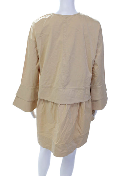 Ganni Womens Cotton V-Neck Long Sleeve A-line Dress Beige Size 34