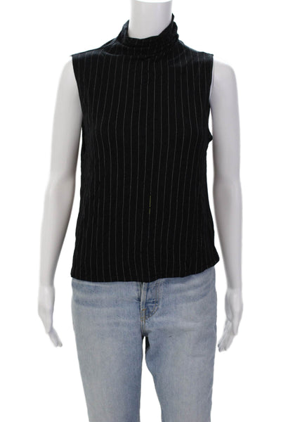 Babaton Womens Sleeveless Mock Neck Pinstriped Knit Top Black White Size Small