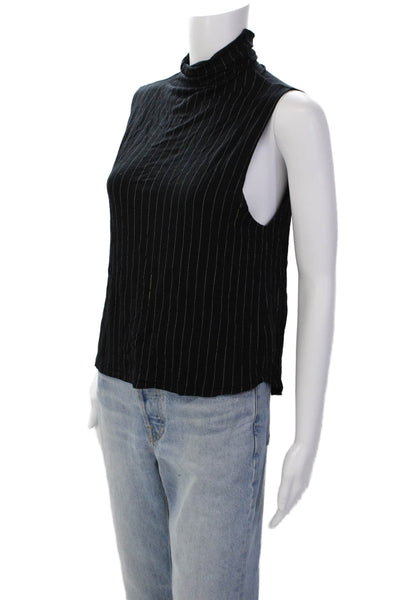 Babaton Womens Sleeveless Mock Neck Pinstriped Knit Top Black White Size Small