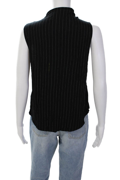 Babaton Womens Sleeveless Mock Neck Pinstriped Knit Top Black White Size Small