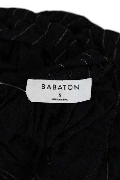 Babaton Womens Sleeveless Mock Neck Pinstriped Knit Top Black White Size Small