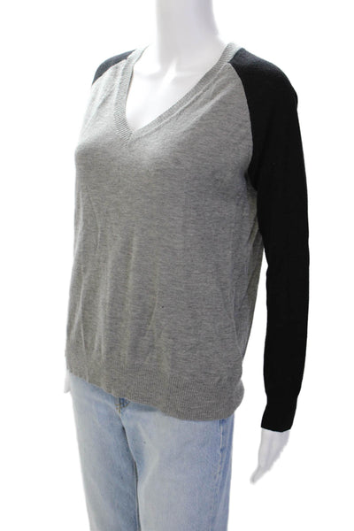 Sundry Womens Long Sleeve V Neck Heart Back Sweater Gray Black Wool Size 2