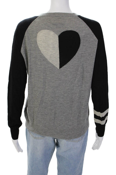 Sundry Womens Long Sleeve V Neck Heart Back Sweater Gray Black Wool Size 2