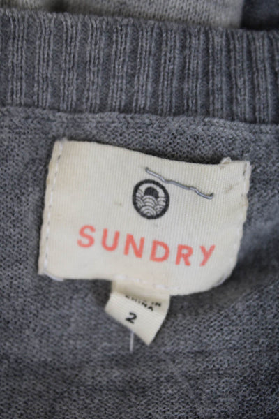 Sundry Womens Long Sleeve V Neck Heart Back Sweater Gray Black Wool Size 2