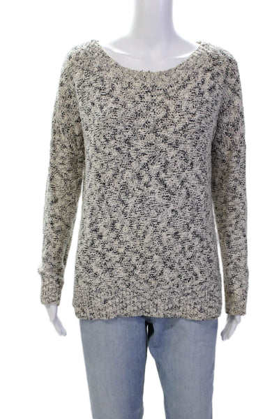 Theory Womens Long Sleeve Scoop Neck Sweater White Black Cotton Size Medium