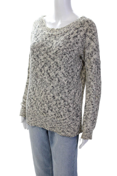 Theory Womens Long Sleeve Scoop Neck Sweater White Black Cotton Size Medium
