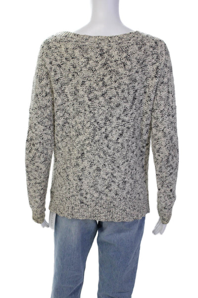 Theory Womens Long Sleeve Scoop Neck Sweater White Black Cotton Size Medium