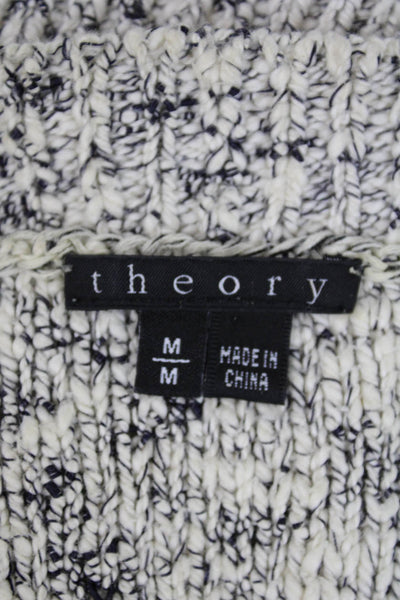Theory Womens Long Sleeve Scoop Neck Sweater White Black Cotton Size Medium