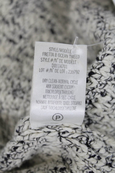 Theory Womens Long Sleeve Scoop Neck Sweater White Black Cotton Size Medium