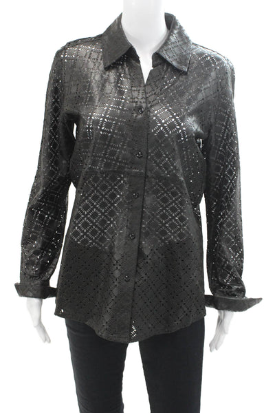 In Transit 2 Womens Leather Cut Out Collared Button Up Blouse Top Black Size XS