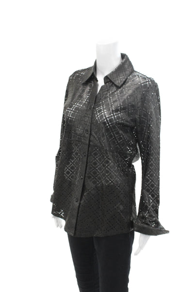 In Transit 2 Womens Leather Cut Out Collared Button Up Blouse Top Black Size XS