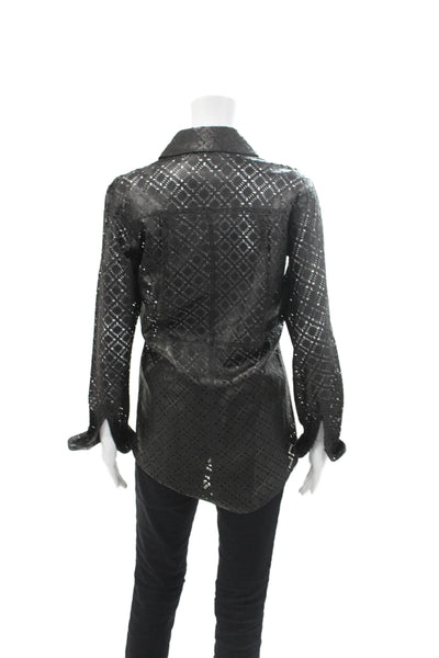 In Transit 2 Womens Leather Cut Out Collared Button Up Blouse Top Black Size XS