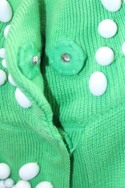 Milly Womens Cotton Knit Beaded Button Up Cardigan Sweter Green Size M