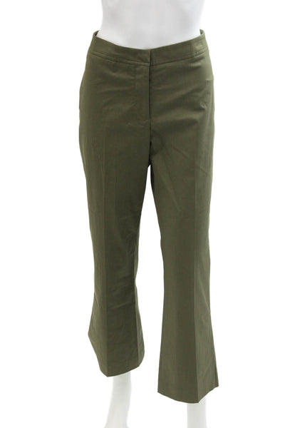 Sharis Womens Cotton Flat Front Mid-Rise Flared Pants Trousers Olive Size 46