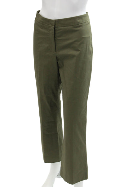 Sharis Womens Cotton Flat Front Mid-Rise Flared Pants Trousers Olive Size 46