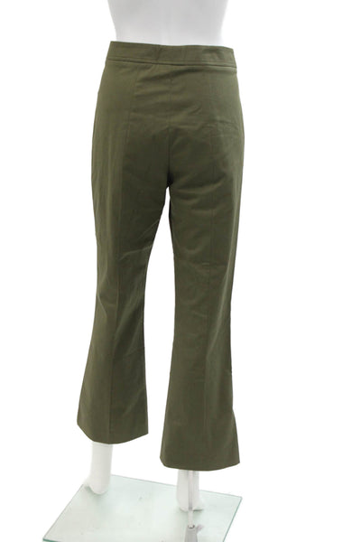 Sharis Womens Cotton Flat Front Mid-Rise Flared Pants Trousers Olive Size 46