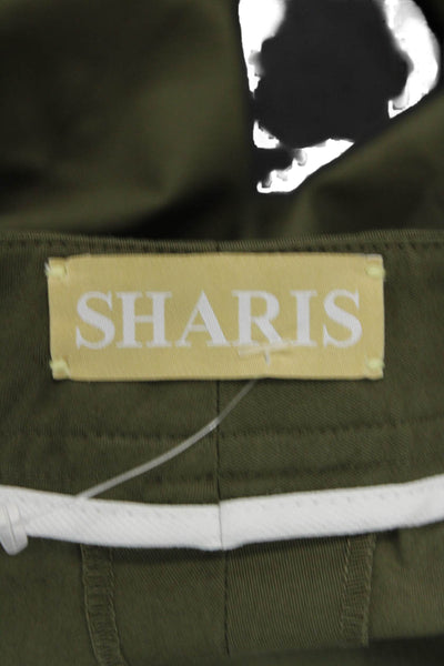 Sharis Womens Cotton Flat Front Mid-Rise Flared Pants Trousers Olive Size 46