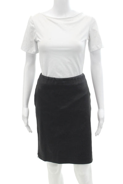 Sharis Place Womens Leather Side Zip Knee Length Pencil Skirt Black Size 12