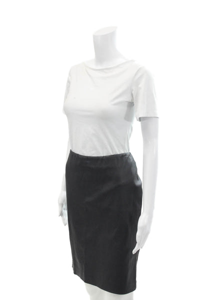 Sharis Place Womens Leather Side Zip Knee Length Pencil Skirt Black Size 12