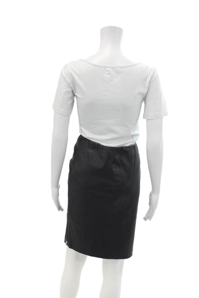 Sharis Place Womens Leather Side Zip Knee Length Pencil Skirt Black Size 12