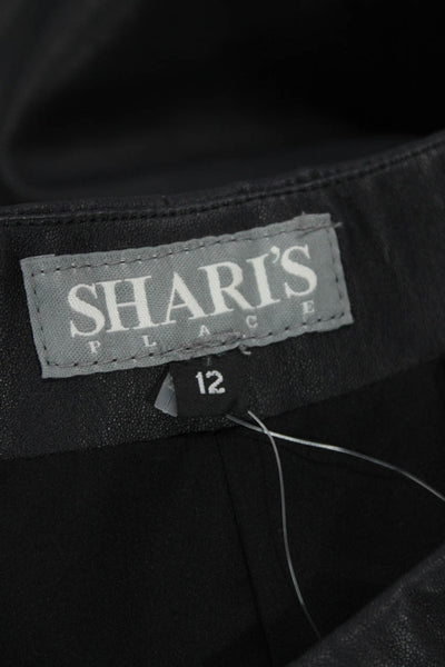 Sharis Place Womens Leather Side Zip Knee Length Pencil Skirt Black Size 12