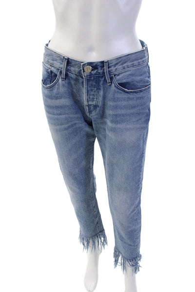 3x1 NYC Womens Cotton Buttoned Mid-Rise Frayed Denim Jeans Blue Size 25