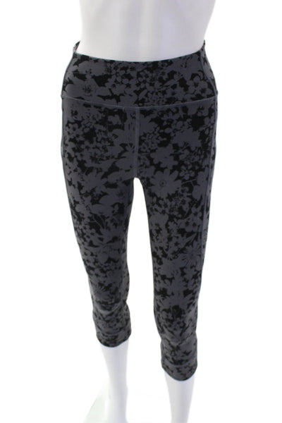 Lululemon Womens Activewear Floral Print Cropped Mid-Rise Leggings Gray Size 4