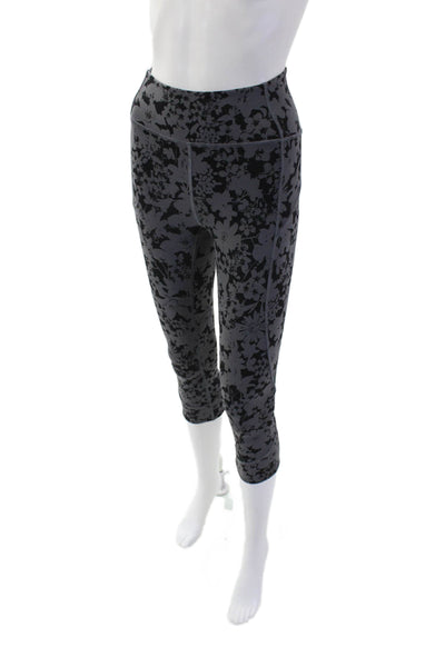 Lululemon Womens Activewear Floral Print Cropped Mid-Rise Leggings Gray Size 4