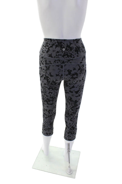 Lululemon Womens Activewear Floral Print Cropped Mid-Rise Leggings Gray Size 4