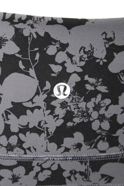 Lululemon Womens Activewear Floral Print Cropped Mid-Rise Leggings Gray Size 4