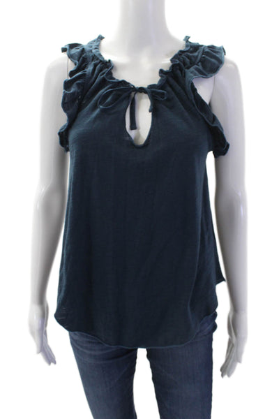 Chaser Women's Scoop Neck Sleeveless Ruffle Tank Top Blouse Blue Size S