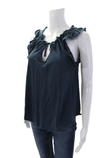 Chaser Women's Scoop Neck Sleeveless Ruffle Tank Top Blouse Blue Size S