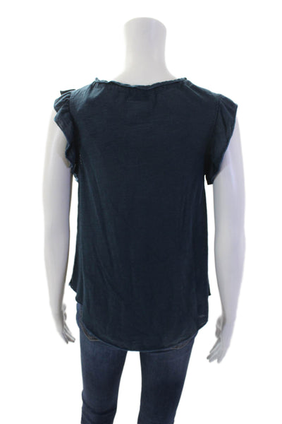 Chaser Women's Scoop Neck Sleeveless Ruffle Tank Top Blouse Blue Size S