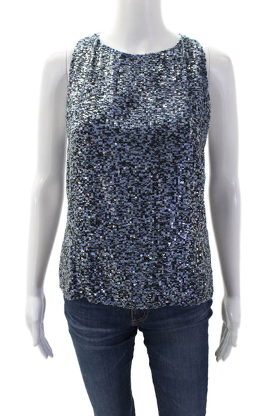 Vera Wang Women's Round Neck Sleeveless Sequin Tank Blouse Blue Size S