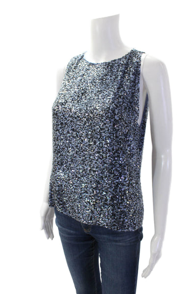 Vera Wang Women's Round Neck Sleeveless Sequin Tank Blouse Blue Size S