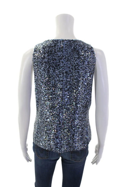 Vera Wang Women's Round Neck Sleeveless Sequin Tank Blouse Blue Size S