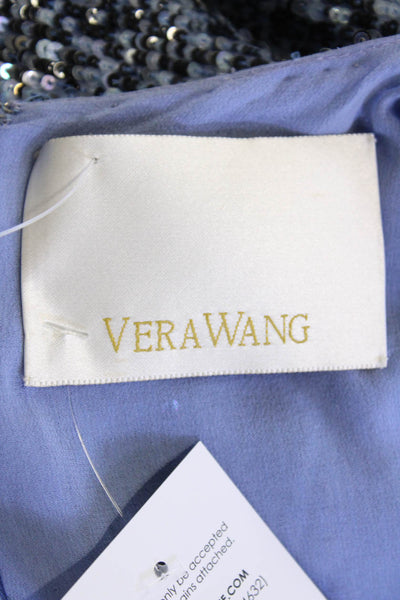 Vera Wang Women's Round Neck Sleeveless Sequin Tank Blouse Blue Size S