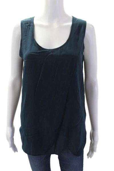 Amina Rubinacci Women's Round Neck Sleeveless Hi-Lo Hem Tank Top Blue Size 42
