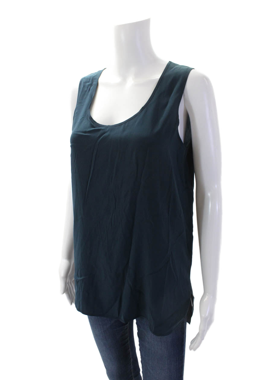 Amina Rubinacci Women's Round Neck Sleeveless Hi-Lo Hem Tank Top Blue Size 42